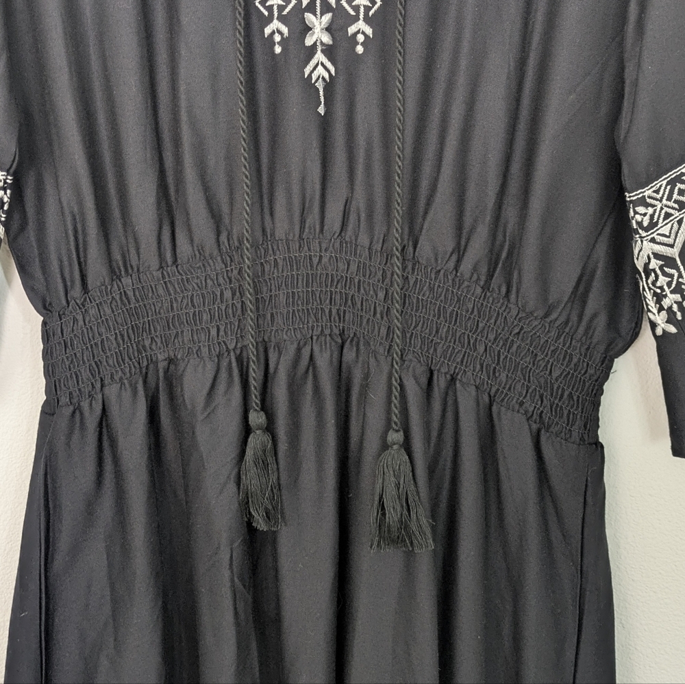 Tokio Talking New Embroidered Boho Mini Dress, Size M, Black White Embellished - Picture 7 of 16